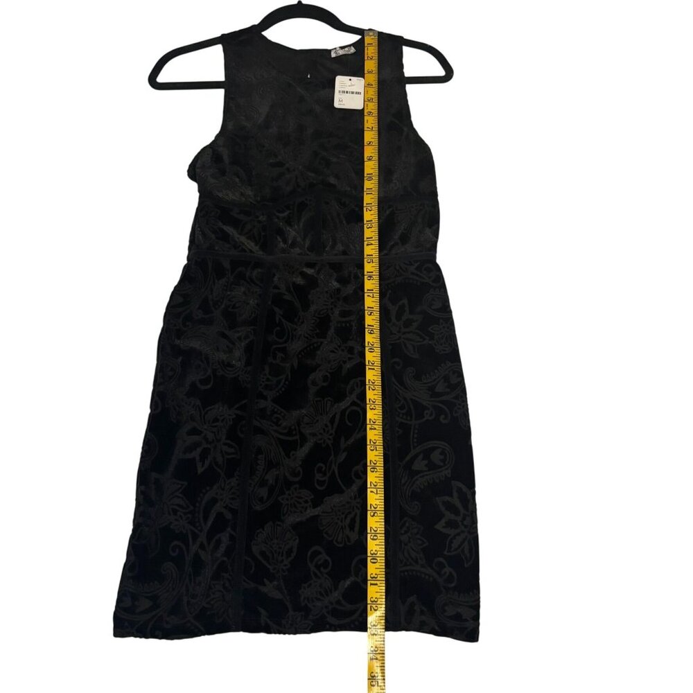 Free People Black Velvet Floral Sleeveless Bodycon Mini Dress Keyhole Back M - Picture 11 of 12